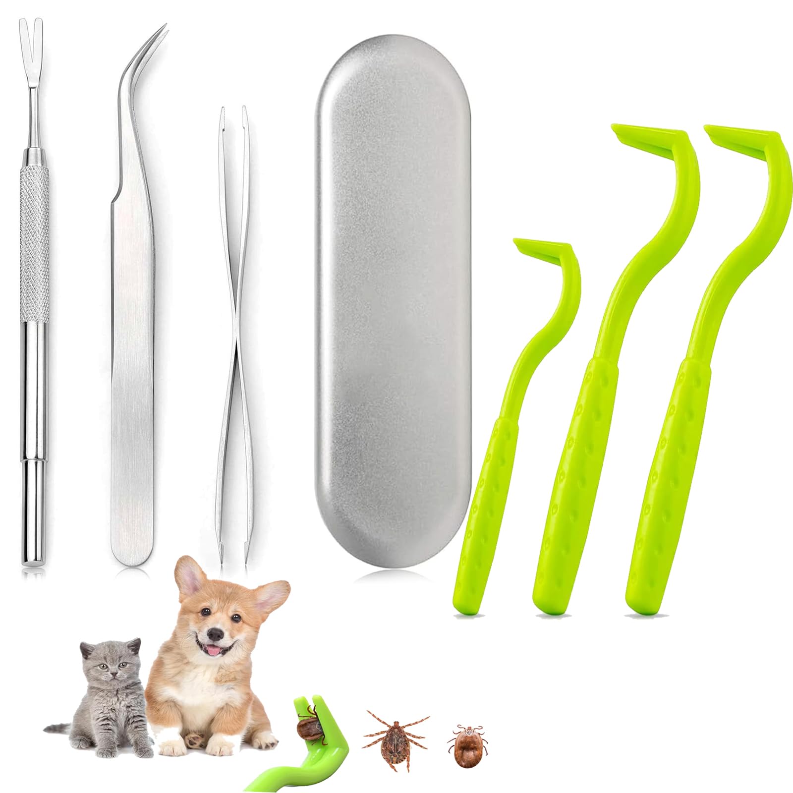 3 Pcs Tick Remover Tool with 3 Pcs 2-in-1 Stainless Steel Tick Remover, Safe and Pain Free Ticks Removal of Small