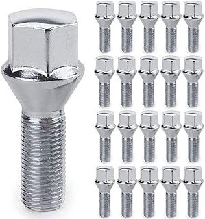 20Pcs M12X1.25 Wheel Lug Bolts with 28mm Shank 19mm Hex for 2014-2022 Jeep Cherokee, 2018-2022 Jeep Compass, 2015-2022 Jeep Renegade Chrome Wheel Bolts