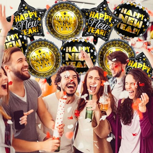 Black and Gold Happy New Year Balloons, 18 Inch New Years Balloons for 2025 New Year Decorations, New Years Eve Balloons for New Years Eve Decorations - Image 5