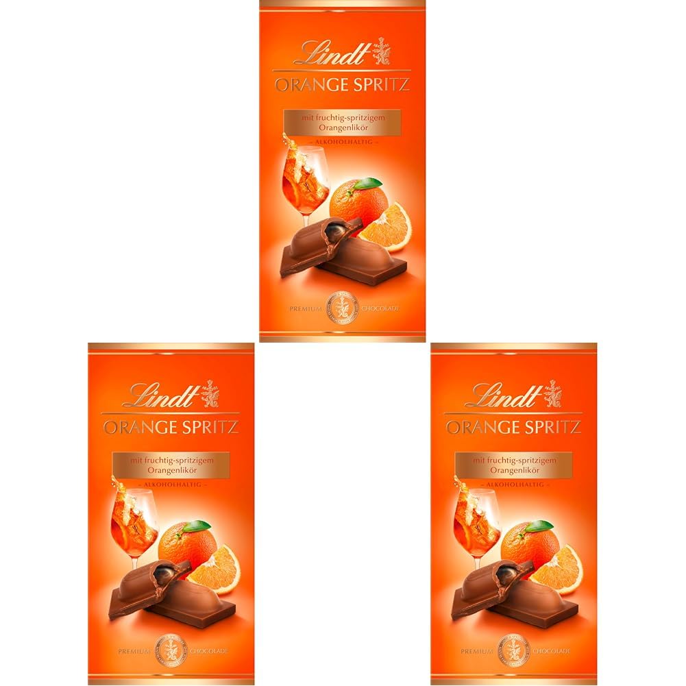 Lindt Schokolade | Alkohol Orange Spritz Tafel | 100g | feine Vollmilch-Schokolade mit einer exklusiven Füllung aus fruchtig-spritzigem Orangenlikör | Schokoladen-Tafel (Packung mit 3)