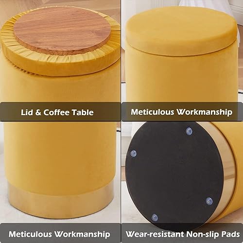 Miniatura 4 de Mxfurhawa Taburete otomano de terciopelo de 23 cuartos de galón multiusos con base de metal moderno taburete redondo de tocador taburetes otomanos