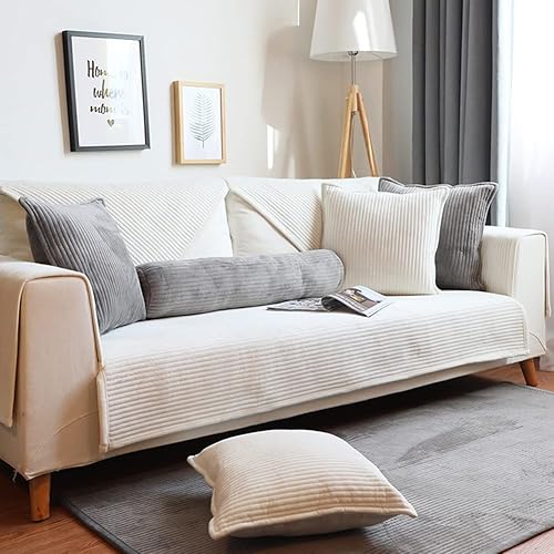 vctops Fundas de terciopelo afelpado para sofá modular, funda de sofá lisa súper suave a rayas, protector de muebles grueso de lujo para perros,