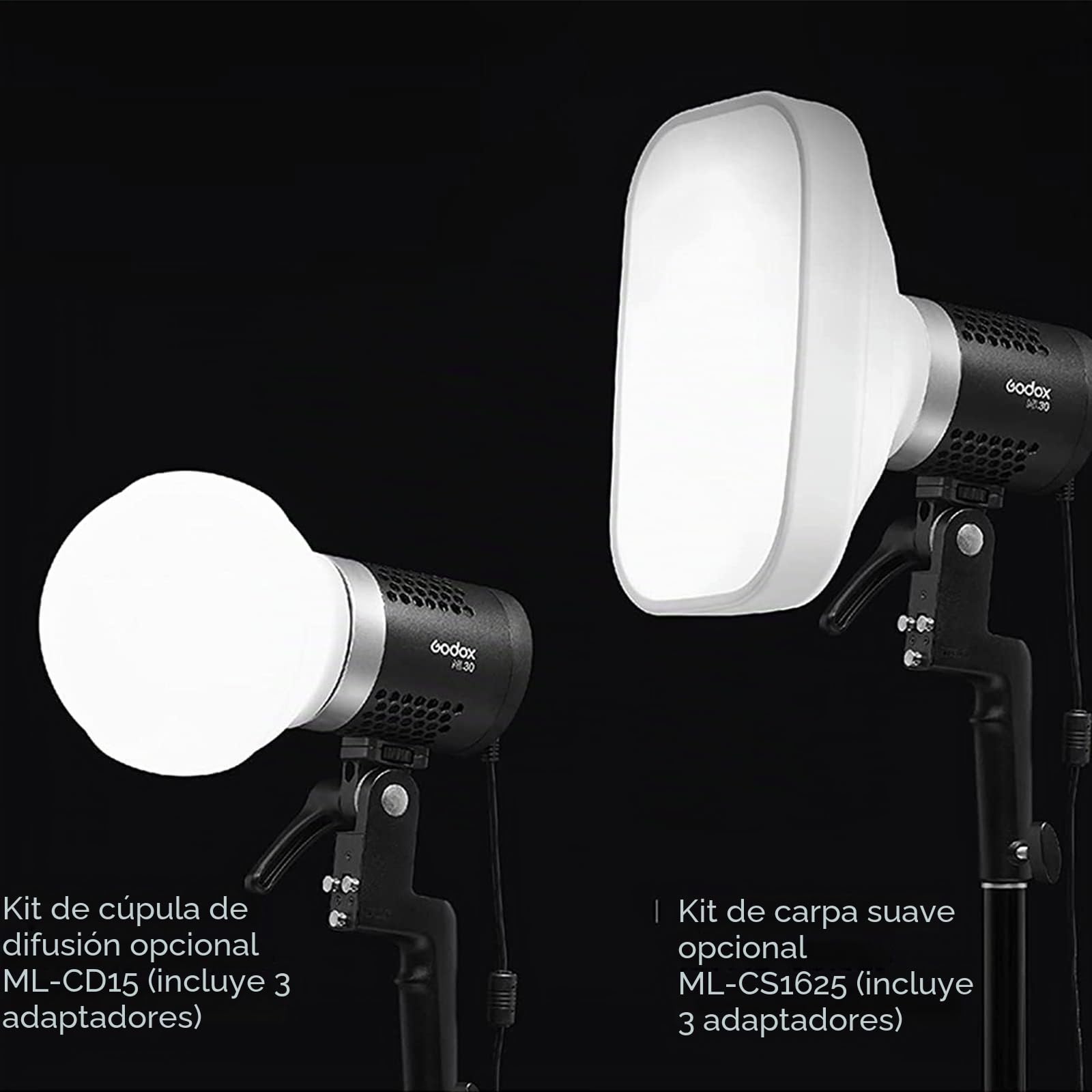 Godox Kit de cúpula de difusión ML-CD15 - Difusor de luz flash para Godox V1 V100 AD100PRO AD200Pro II V860III V850II TT685II TT685 TT600 TT560II TT520II ML30 ML30Bi ML60 ML60Bi AD300PRO AD400PRO