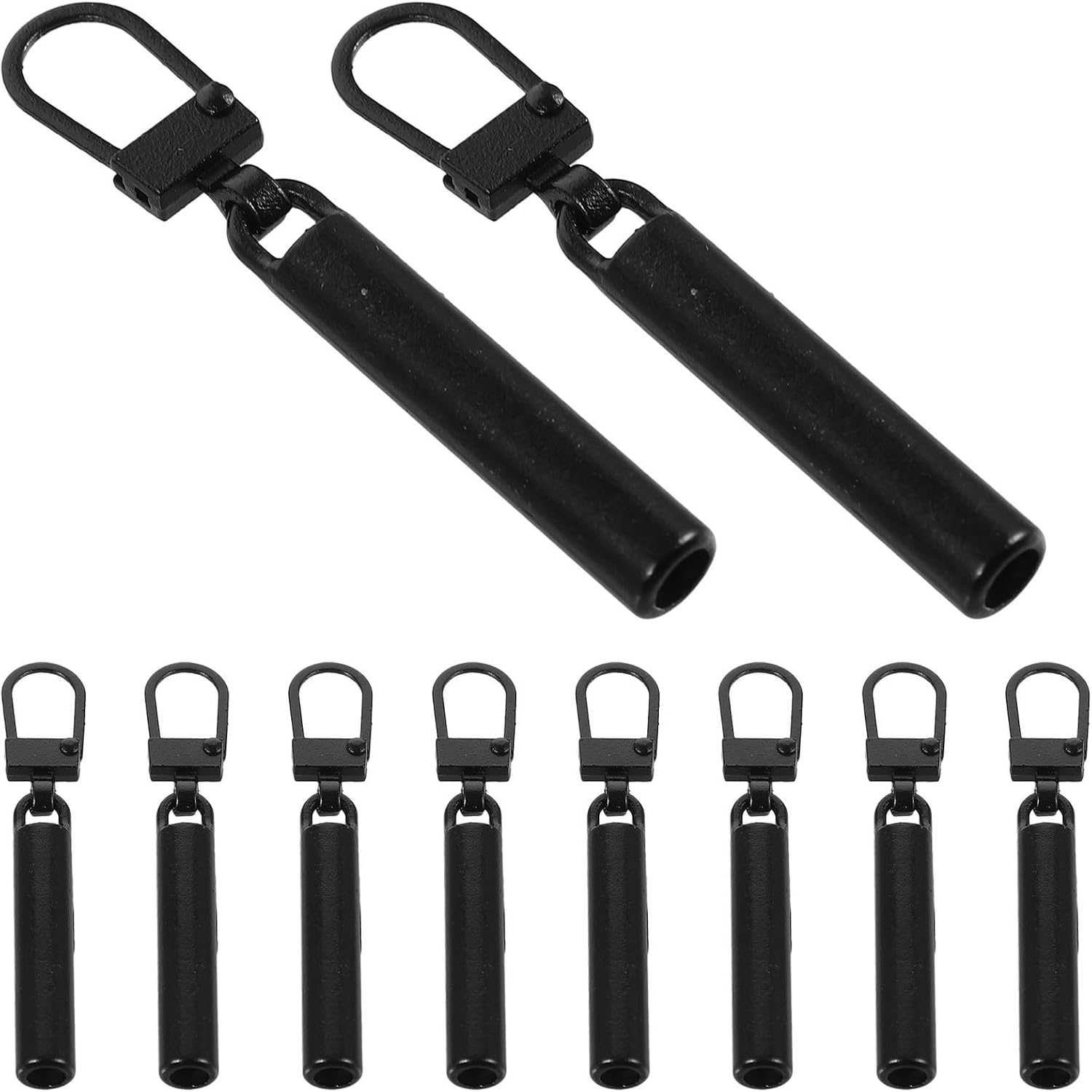SEWCHICS 10pcs Universal Black Zinc Alloy Zipper Pull Tab Replacement for Clothes Shoes Backpacks, Small and Delicate Zipper Repair Accessory, Easy to Install and Sturdy