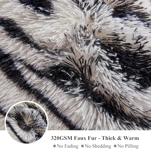 Xege 50"X60" Luxury Faux Fur Throw Blanket, Soft 50X60 Zebra Print Fluffy Blanket Throw, Shaggy Plush Decorative Farmhouse Couch Blanket, Cute Furry Throw Fuzzy Blanket For Sofa Bed thumb #4