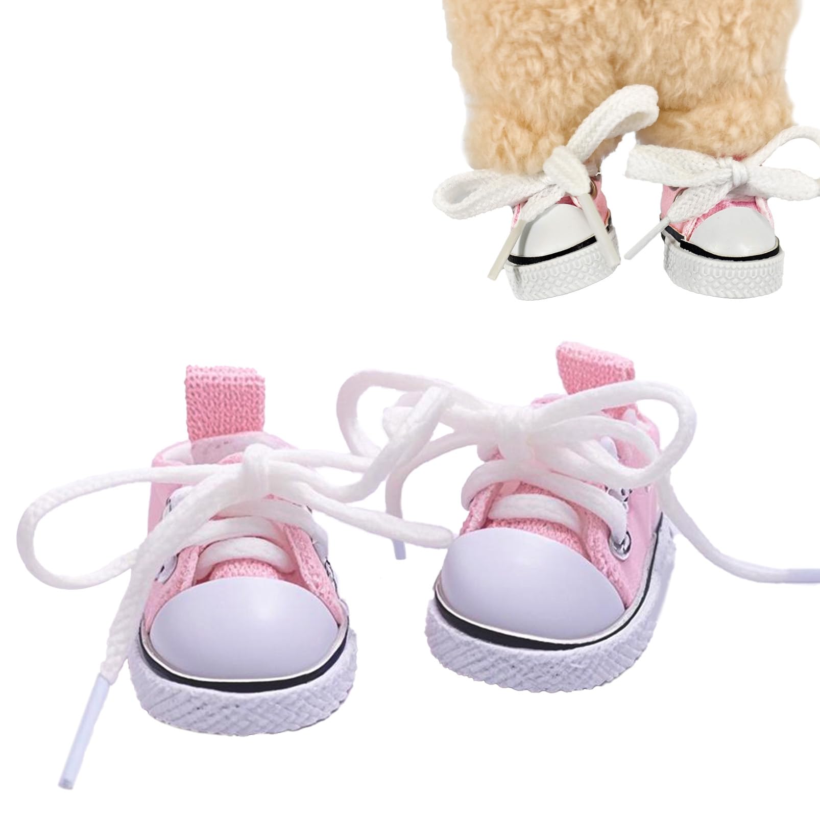Mini Doll Shoes, 1 Pair Cute Lace Up Canvas Sneakers Compatible for 17cm/15cm Doll Shoes Toy Outfit Accessories(Pink)
