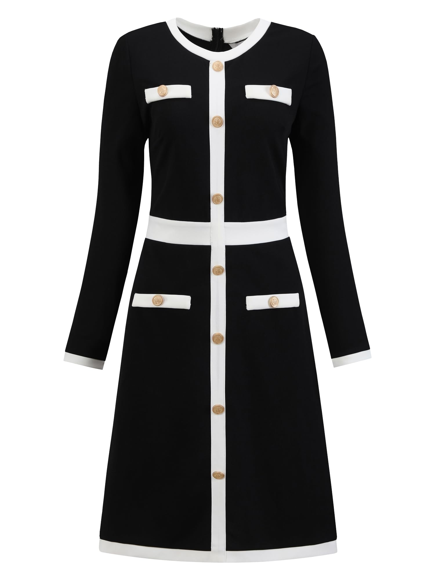 Womens Work Dress 2025 A-Line Long Sleeve Color Block Dresses