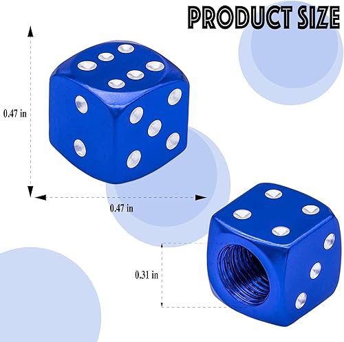 Miniatura 2 de MEAJOO 4 tapas de vástago de válvula de neumático estilo dado, con anillo de goma O, cubiertas universales de aleación de aluminio a prueba de polvo