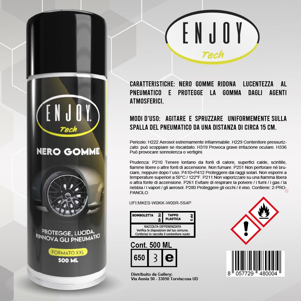 ENJOY TECH Professionelle, schwarze Autoreifen, professioneller Glanz für Autoreifen, schwarz für Autoreifen, schützt Reifen und Dichtungen von Auto und Motorrad, 500 ml (4)