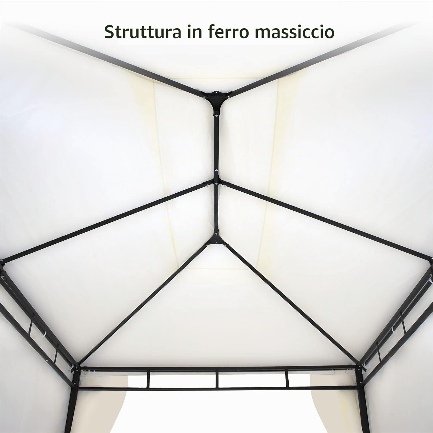 Beusi - gazebo da giardino 3x2 mt in ferro con telo di copertura in poliestere, 4 tende laterali e 4 zanzariere con cerniere e lacci