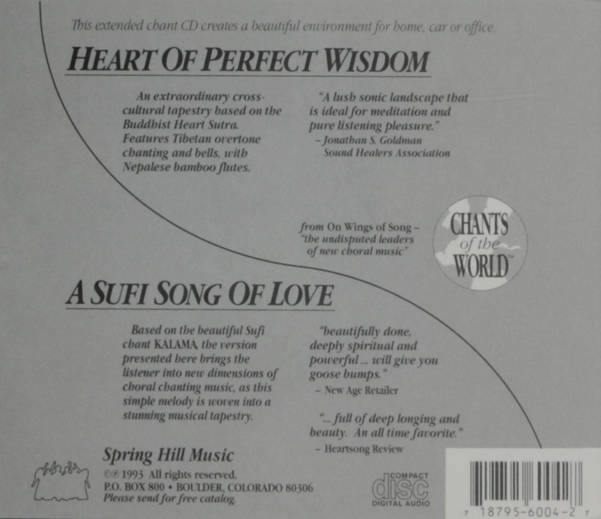 Heart of Perfect Wisdom / Sufi Song of Love by Gass, Robert (1994) Audio CD