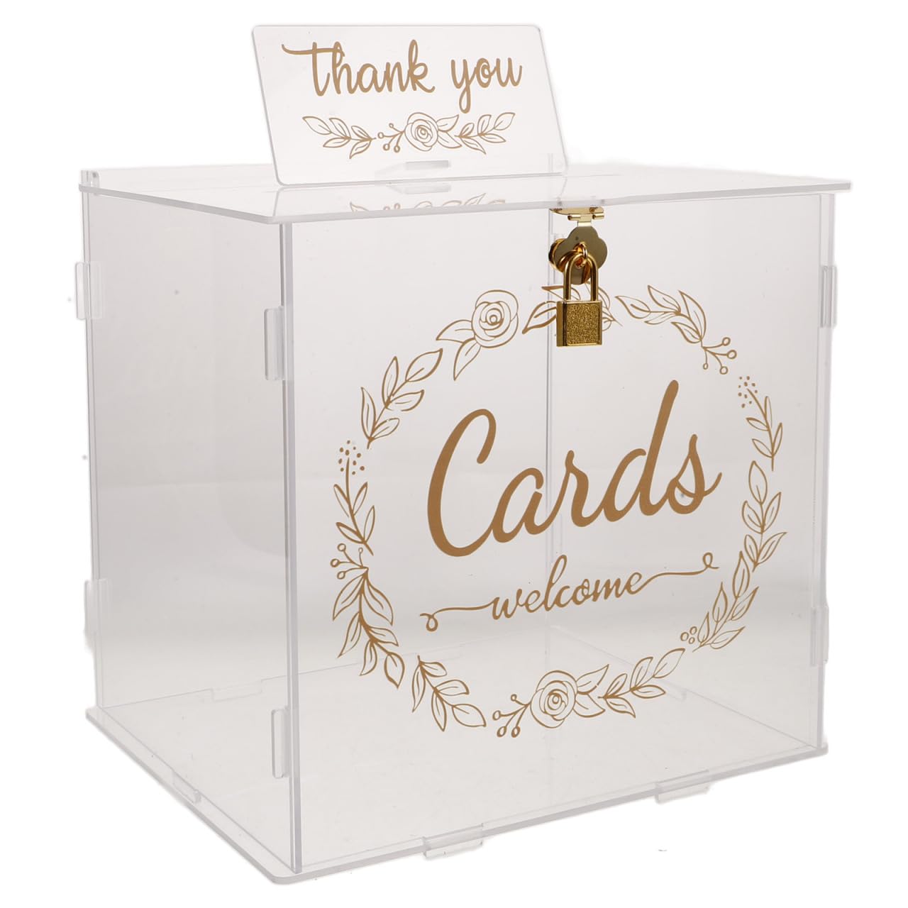 Cabilock Hochzeitskartenbox aus Acryl mit Schloss, Klare Kartenbox für Hochzeit, Große Aufbewahrungsbox für Karten Umschläge und Fotos zur Hochzeitsfeier, 9 x 9 x 9 Zoll