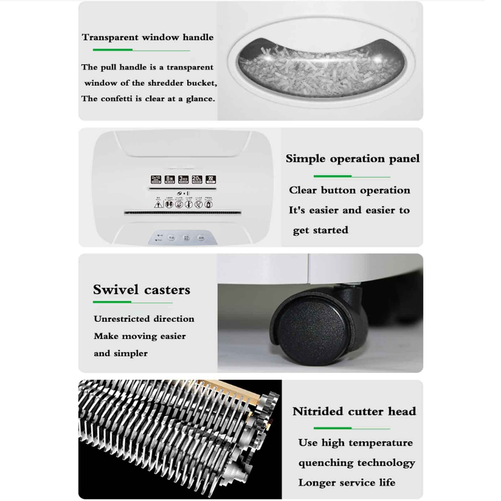 Distruggidocumenti elettrico ad alta sicurezza a 8 fogli di grado professionale, distruggidocumenti portatile per uso domestico, riservatezza a 5 livelli, grande capacità di 20 litri, 345x245x540