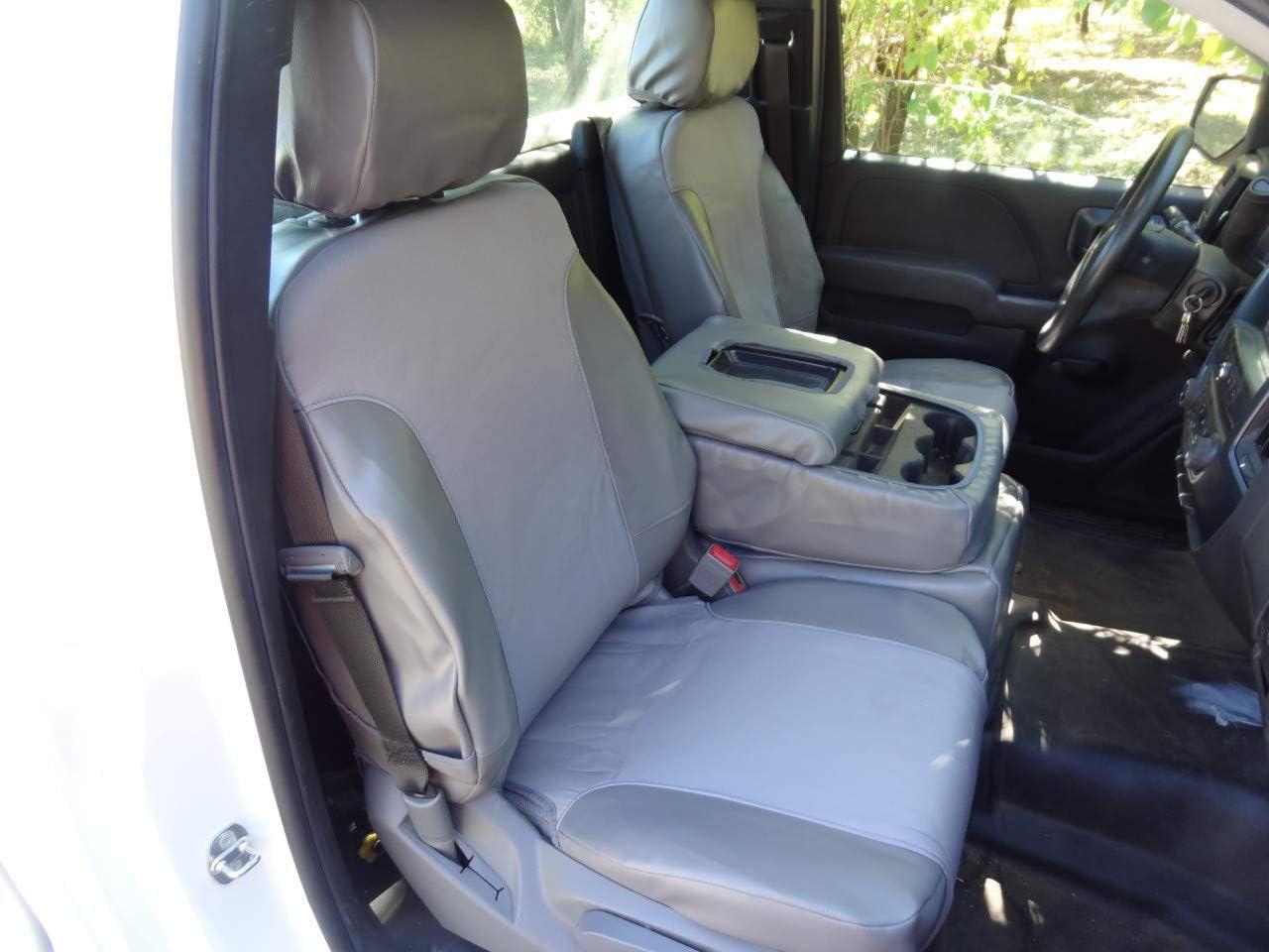 Durafit Seat Covers, C1141 Gray Leatherette/Gray Inserts, 2014-2019 & 2020 Classic Chevy Silverado and GMC Sierra Front 40/20/40 Bench Seat w/Opening Center Console & Non Opening 20 Seat Bottom