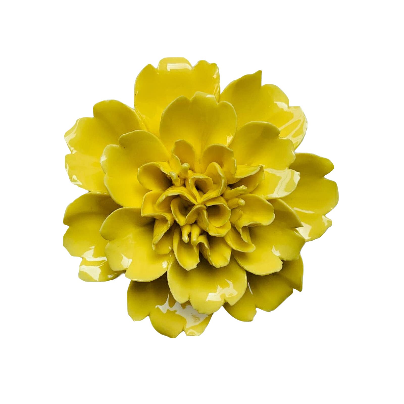 KJOLWHCQ Elegant Artificial Handcrafted Ceramic Yellow Peony Rose Flower Sculpture 3D Wall Art Decor Home Office Wedding Gift(3.5 in/9cm)