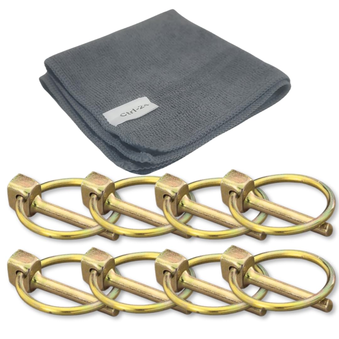 Ctrl-24Linch Pin Set 3/16 x 1-3/4 Inch (8 Pack) with Bonus Microfiber Cloth - Rust-Resistant Fasteners for Farm, Lawn & Garden Equipment, Trucks, Trailers