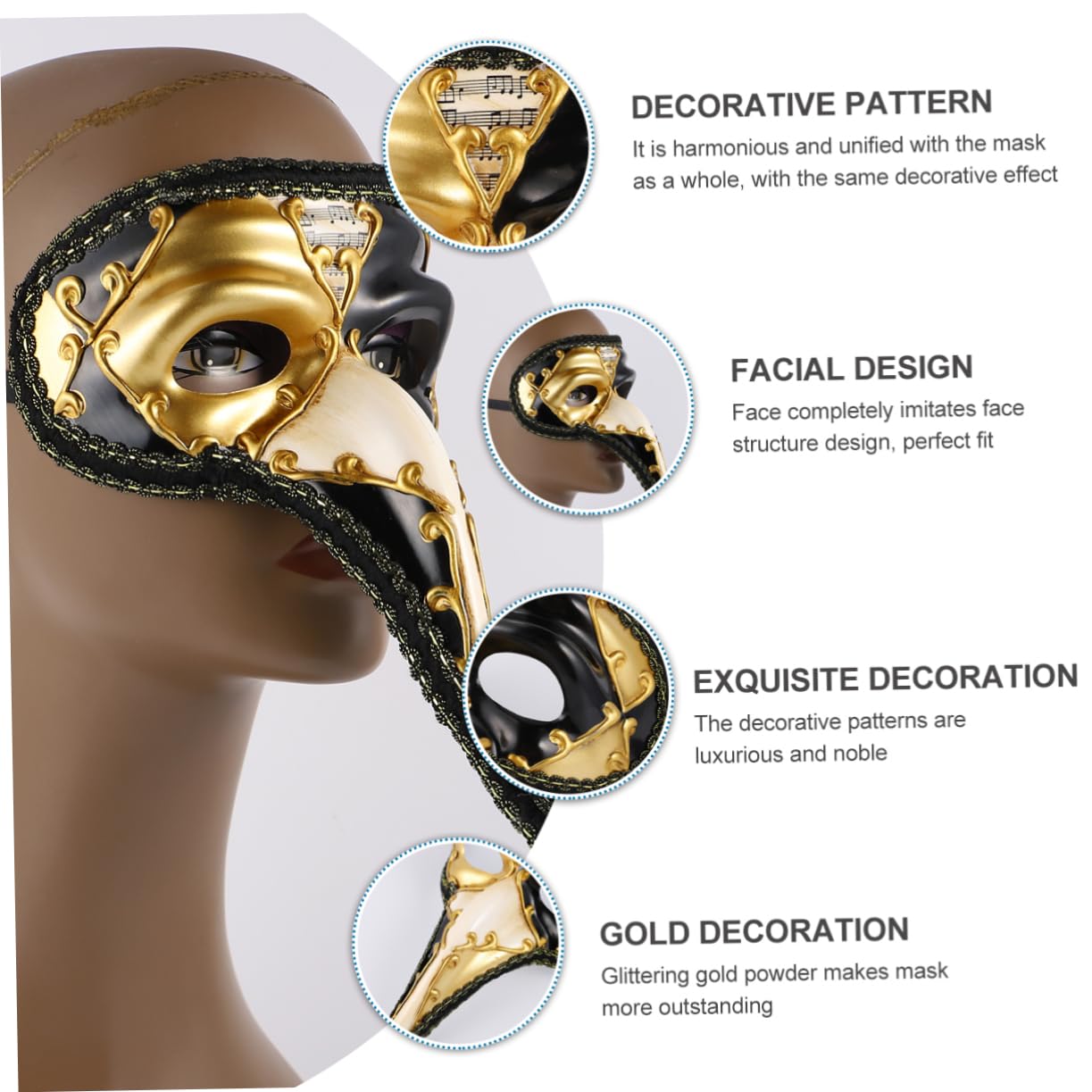 Homoyoyo Halloween Mask Decoration Venetian Masquerade Mask Long Nose Mask Made of Sturdy Material Elegant and Luxury Pattern