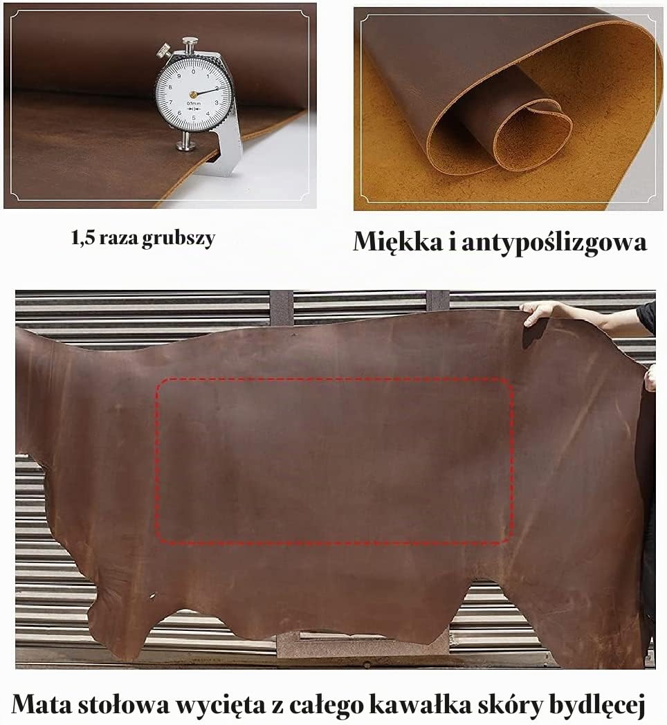 Contacts Podkładka pod laptopa z prawdziwej skóry mata na biurko podkładka pod mysz do biura lub domu kawa (M, 40 x 80 cm)