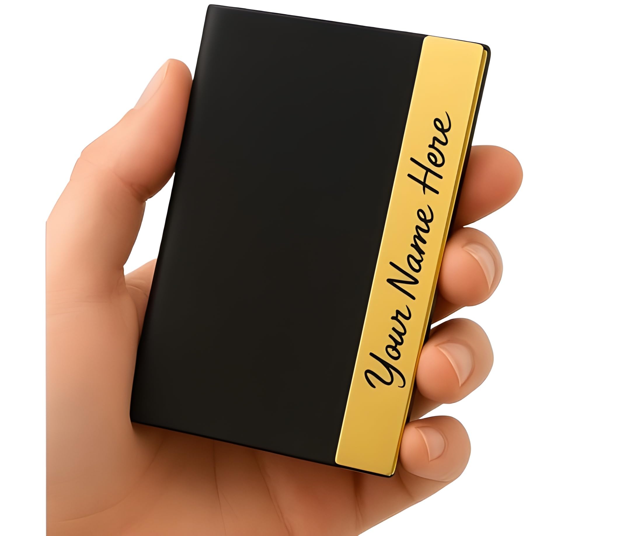 INDIFABRO Customized Metal Card Holder | Personalized Name Engraved Visiting Card Case | Slim Business Card Organizer for Men & Women (German-Black & Golden)-image-31