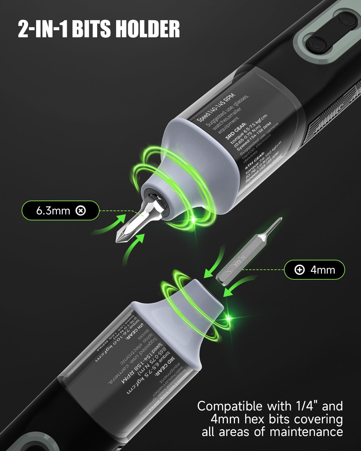 Set di Cacciaviti Elettrici, 36 in 1 mini cacciavite elettrico con 36 Punte S2, 4 Coppie, Cacciavite Elettrico Cordless da 1500 mAh per Occhiali, Elettronica, Orologi, Telefoni, Laptop, Fotocamere