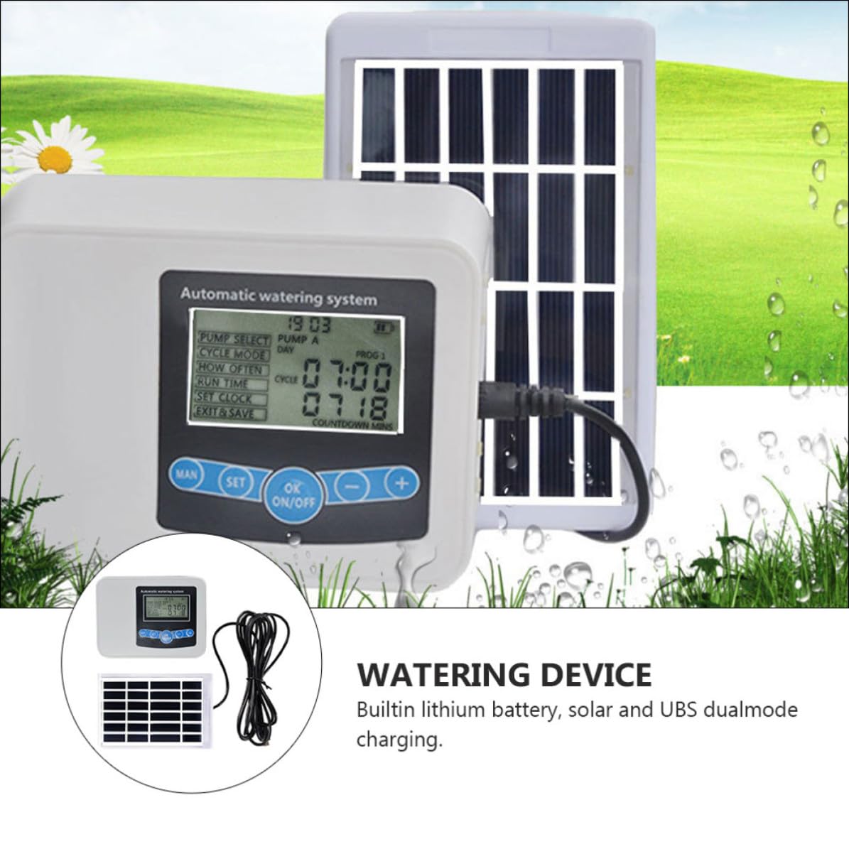 DECHOUS Temporizador de Riego de Doble Bomba Motor Silencioso de Cobre y Carcasa Abs Resistente para Uso en Jardín y Hogar Control Automático y Programable