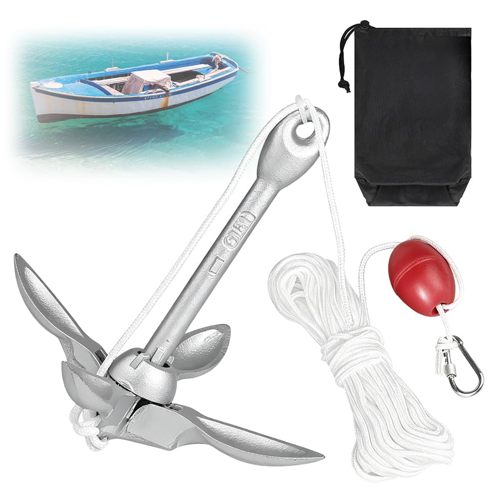 Anker Boot, Bootszubehör 2KG, Klappanker inklusive Ø 6mm 20M Ankerleine, Bojenkugel und Aufbewahrungstasche für Kajaks, Kanus und Jetskis