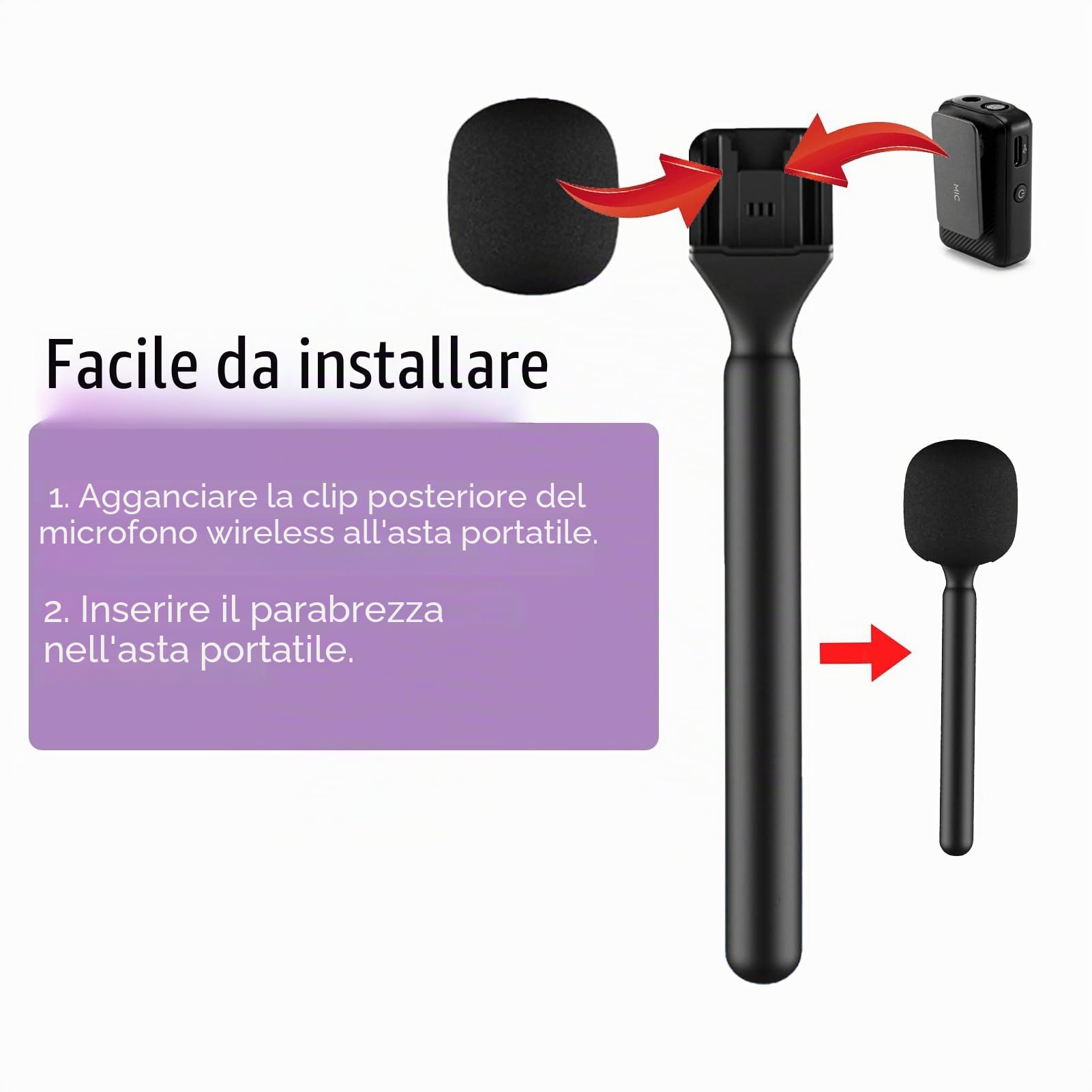 Supporto per DJI Mic 3/2/Mini 2/Mini/Rode Wireless GO II/Insta360 Handle Rig Wireless Interview Lavalier Microfono Adattatore Palmare per DJI Osmo Pocket 3/4 Mic 2/3/Hollyland Lark M1/C1/Synco G1/A2