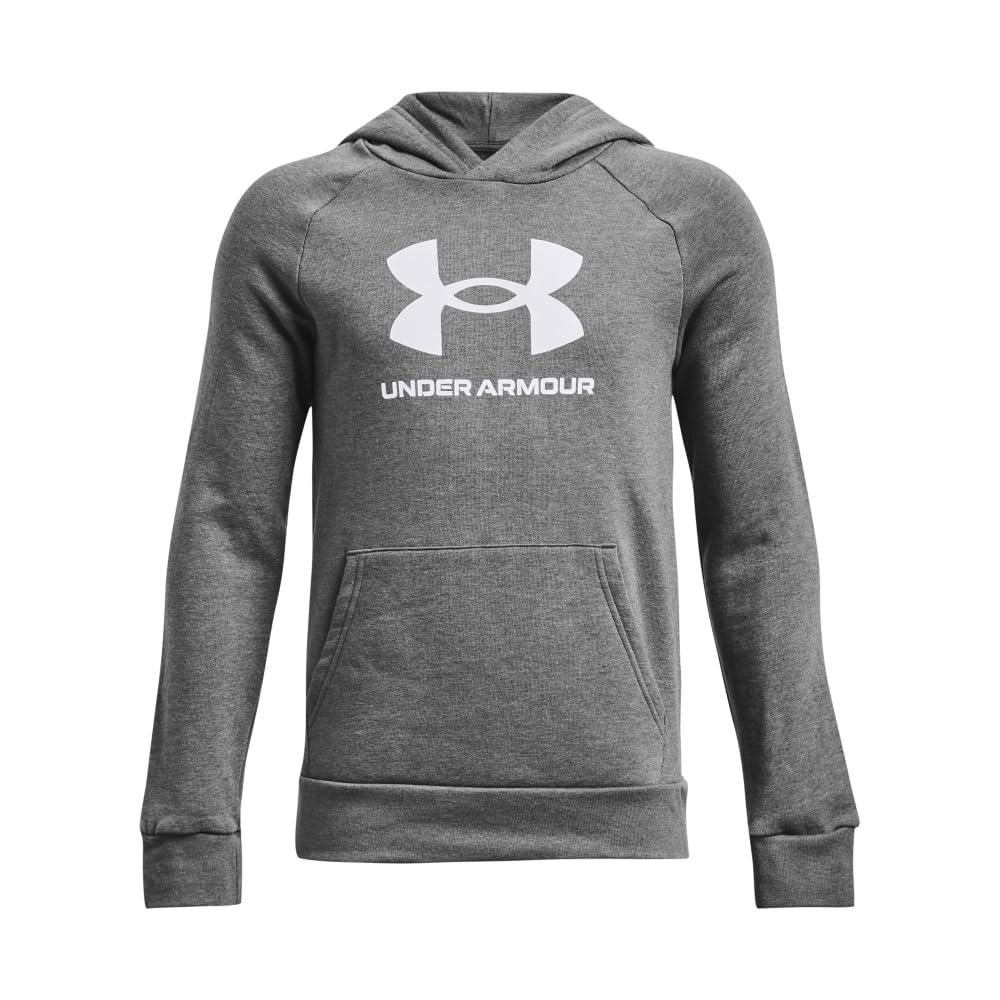 Under Armour Boys Boys' Rival Fleece Big Logo Hoodie Castlerock Light Heather / White Gray Yxs Size (48 - 50 In) Kids
