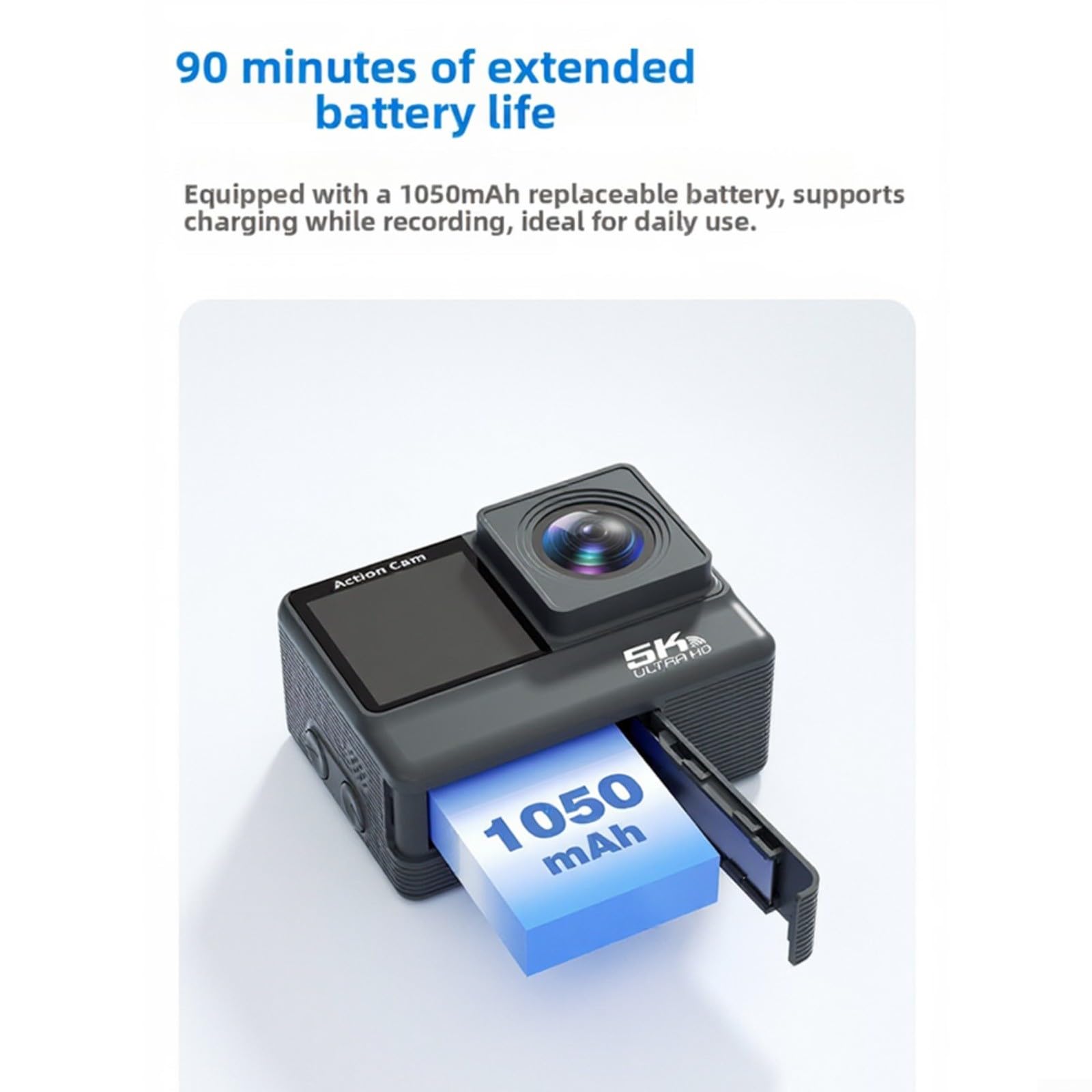 Action Camera 5K HD, leggera e stabilizzata, per ciclismo e avventure all'aria aperta, colore grigio