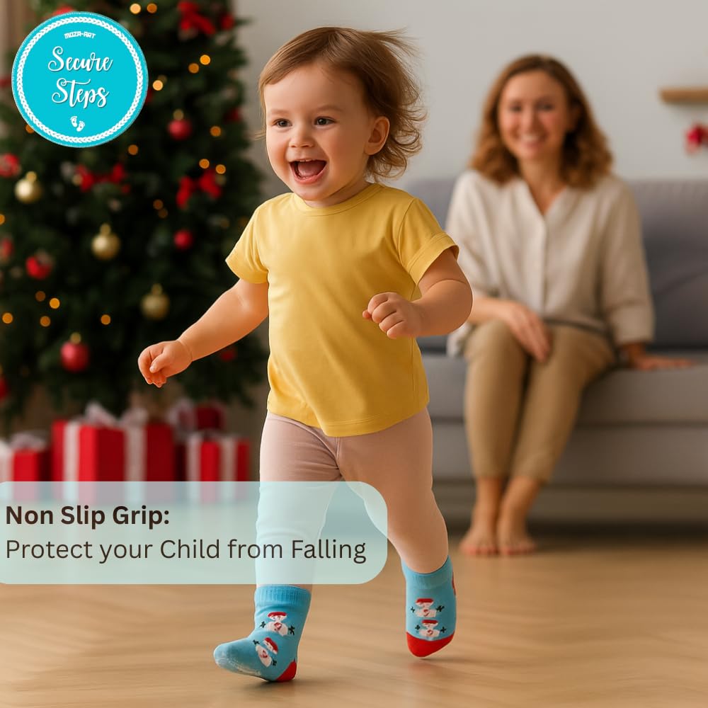 Secure Steps Baby Socks for Kids – Anti Skid Cotton Socks for Baby Girl & Boy | Soft Warm Winter for 3–5 Years | Made in India Toddler Crawling | Premium Festive Children Socks | Pack of 4 2