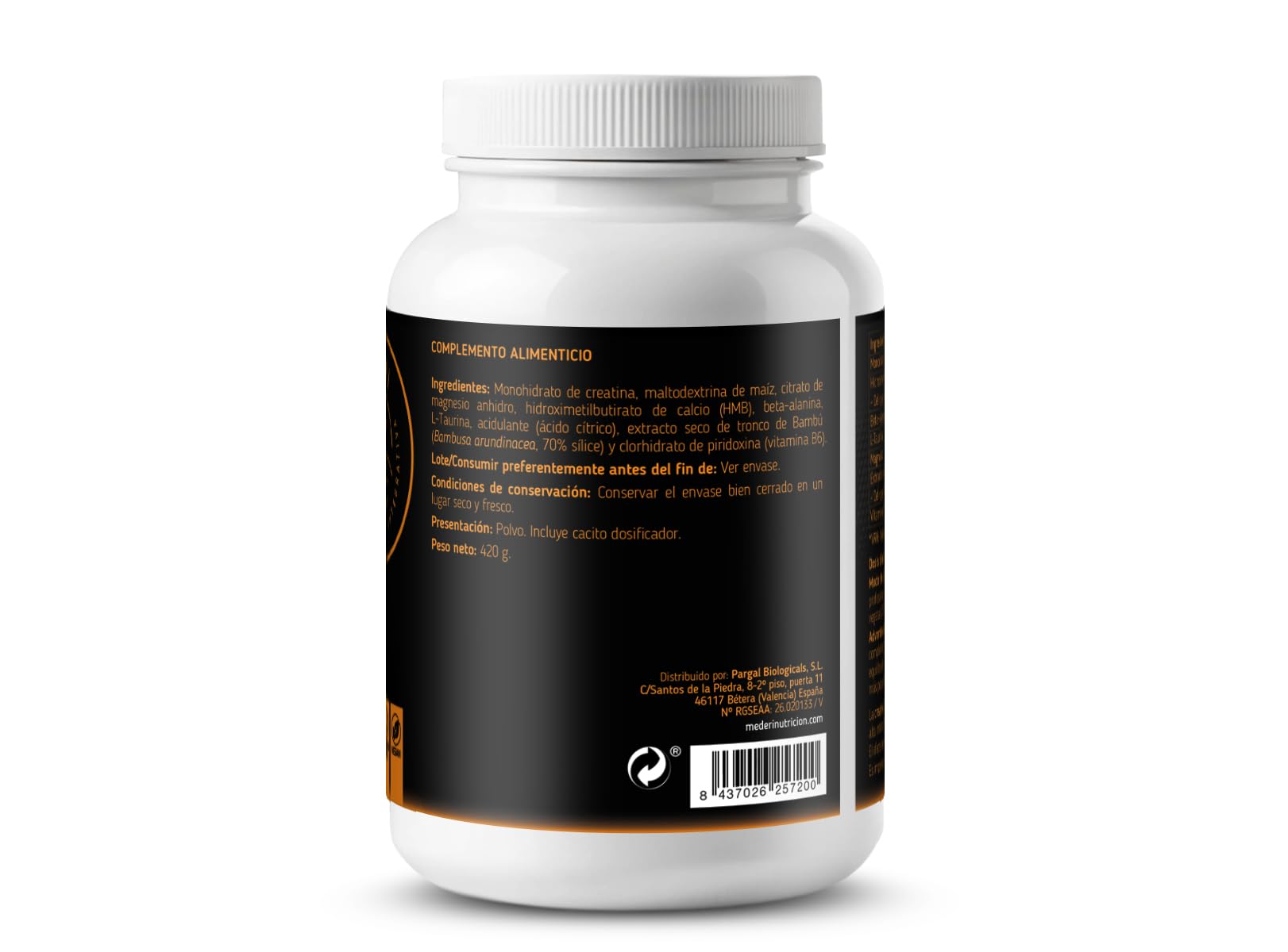 Creatina Plus Mederi con HMB, Beta-Alanina, L-Taurina, Magnesio, Vitamina B6 y extracto de Bambú - 60 dosis (420 gr)- 60 dosis (420 gr) polvo