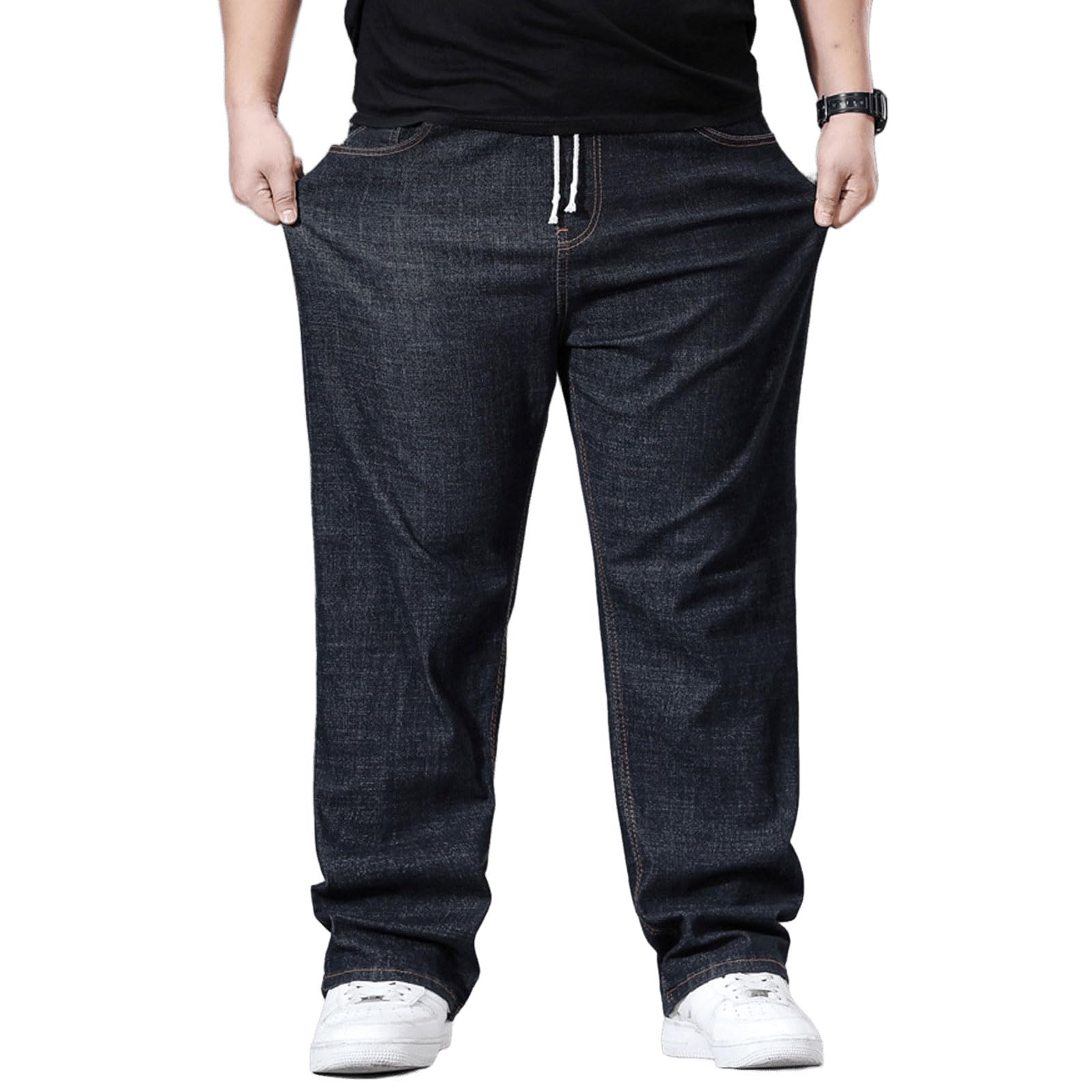 Plus Size Baggy Jeans for Men Elastic Waist Pull On Denim Pants Drawstring Straight Loose Jean Sweatpants L-5XL