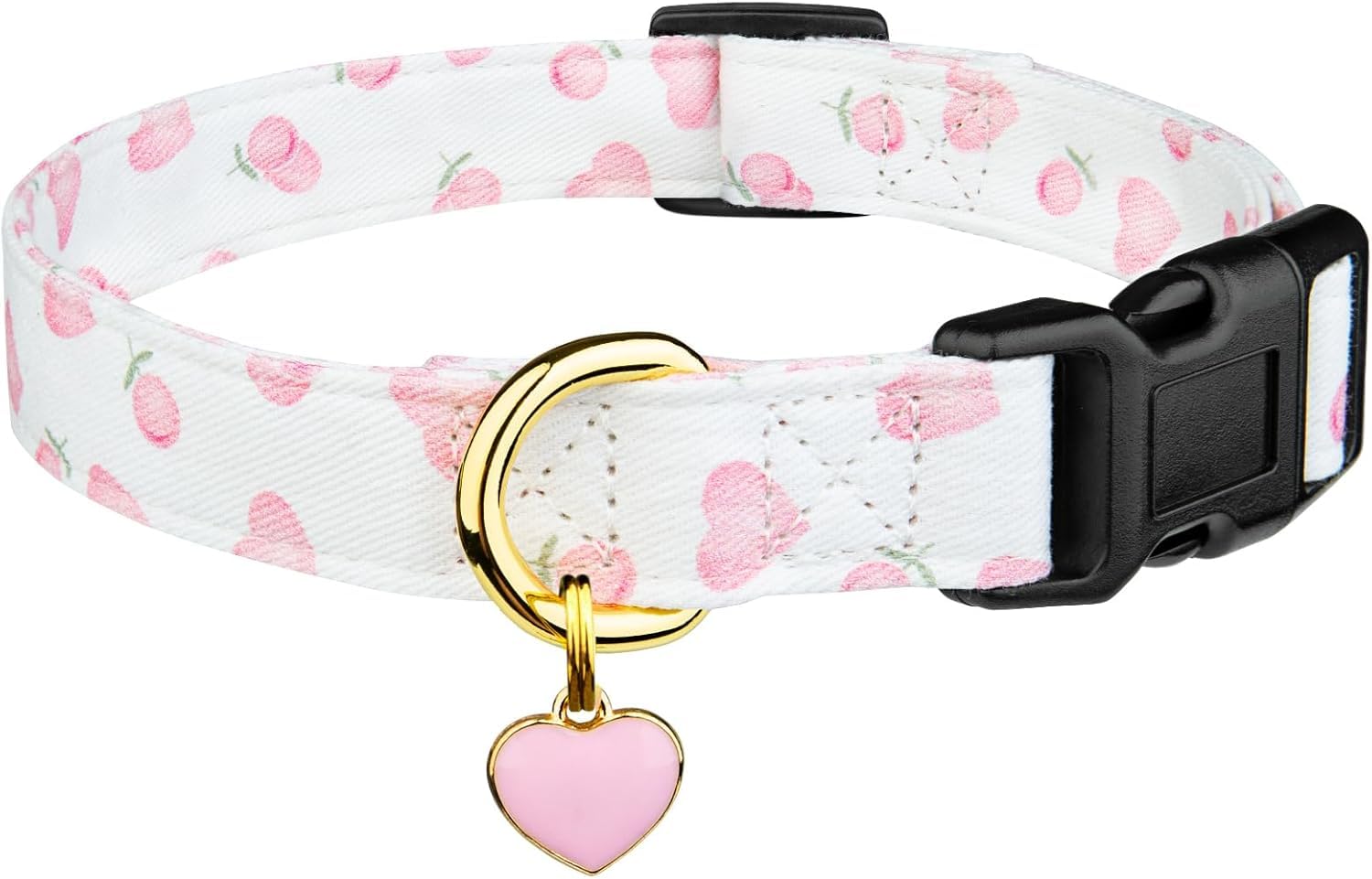 Cotton Handmade Dog Collar Cute and Distinctive Patterns White and Pink Love Heart with Pendant for Girl Boy Pet Cat Puppy Dogs Collar M