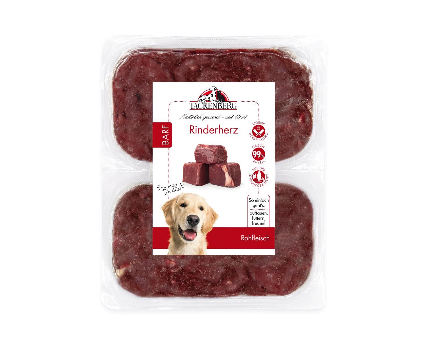TACKENBERG Barf Rinderherz für Hunde - 14 x 500 g - leckeres Frostfleisch als Hundefutter in Premiumqualität - geeignetes Gefrierfutter für deinen Vierbeiner - ohne Zusatzstoffe