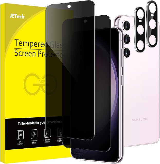 JETech Protecteur d'écran de confidentialité pour Samsung Galaxy S23+ / S23 Plus 5G 6.6-Inch avec protège-objectif caméra, film en verre trempé anti-spy, empreinte digitale ID Compatible, 2-Pack Chaque