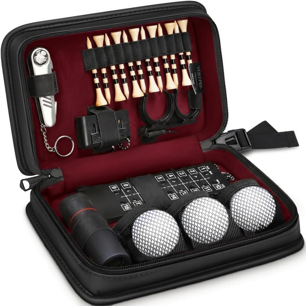 YOREPEK Golf Accessories Kit for Men, Golf Stuff Set with Leather Case, Golf Balls, Golf Tees, Multifunctional Divot Knife, Monocular, Scorer, Golf Gifts for Men Women Golfers