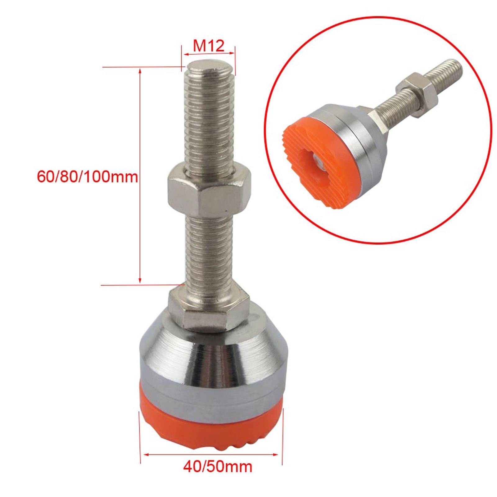 Niveladores de muebles, 2 piezas de roscas ajustables para muebles, pie nivelador articulado, para sofá, armario, talleres, oficinas (40 x M12 x 60 mm)
