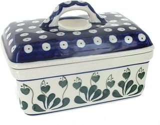 Blue Rose Polish Pottery - Blue Alyce Butter Tub - Fits 1 Stick - Butter Dish for Countertop Organization and Storage