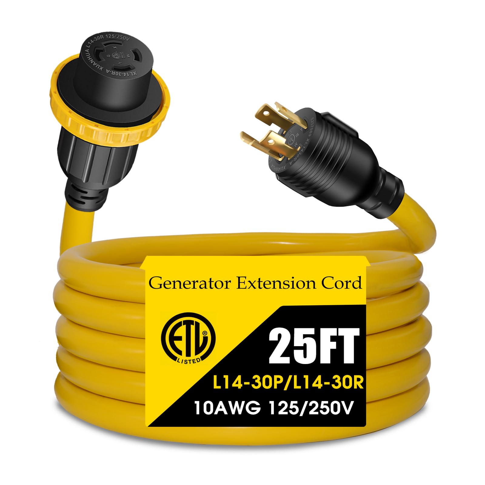 Przedłużacz generatora 30 A, 4 bolce, 125/250 V, do 7500 W, NEMA L14-30P do L14-30R, 10 Gauge, SJTW, przewód blokujący moc generatora do ręcznego przełącznika transferu i przenośnych