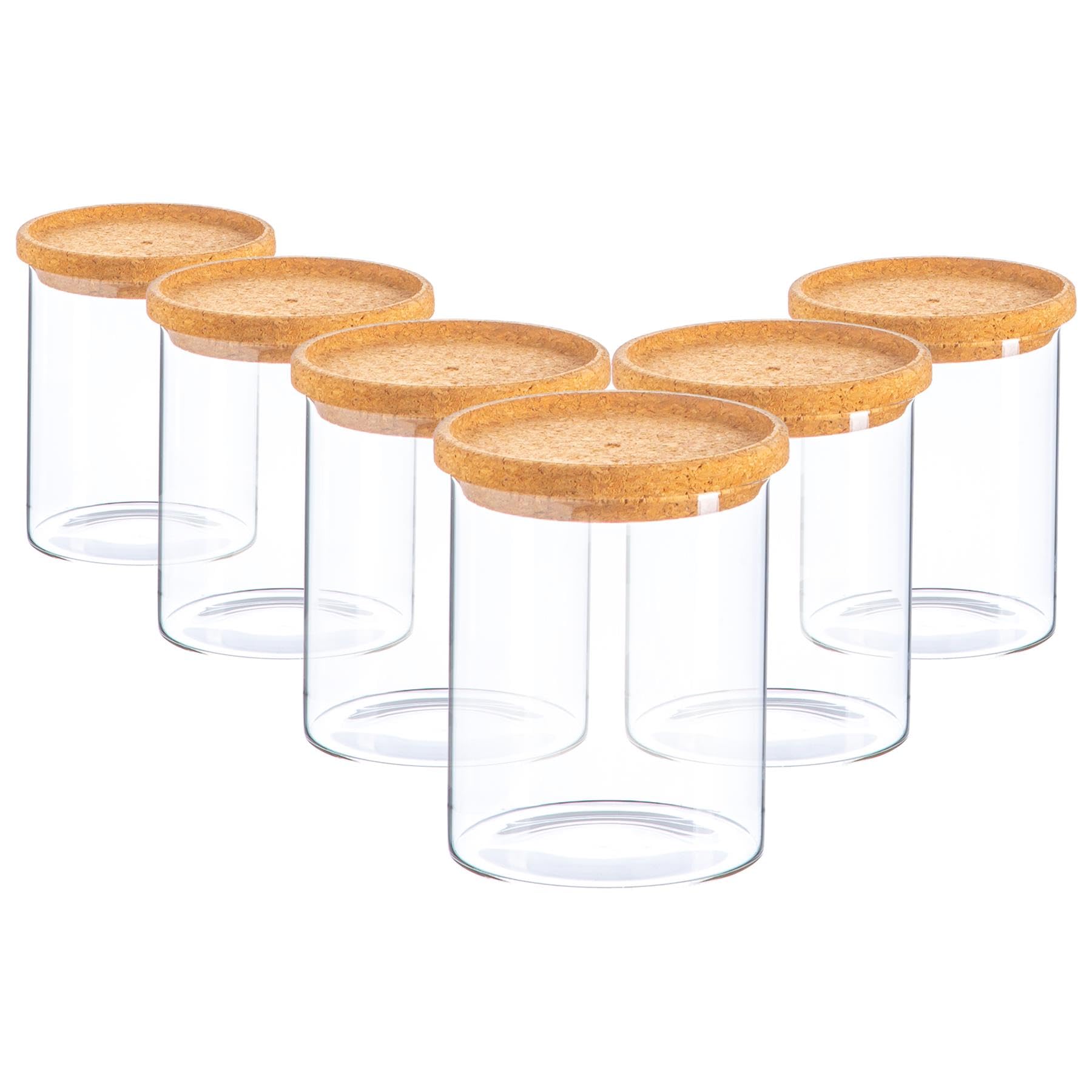 Argon Tableware Scandi Storage Jars with Cork Lids - 750ml - 6 Pack - Modern Round Organisation Container Glass Jar for Kitchens, Pantry, Bathrooms, Utility Rooms