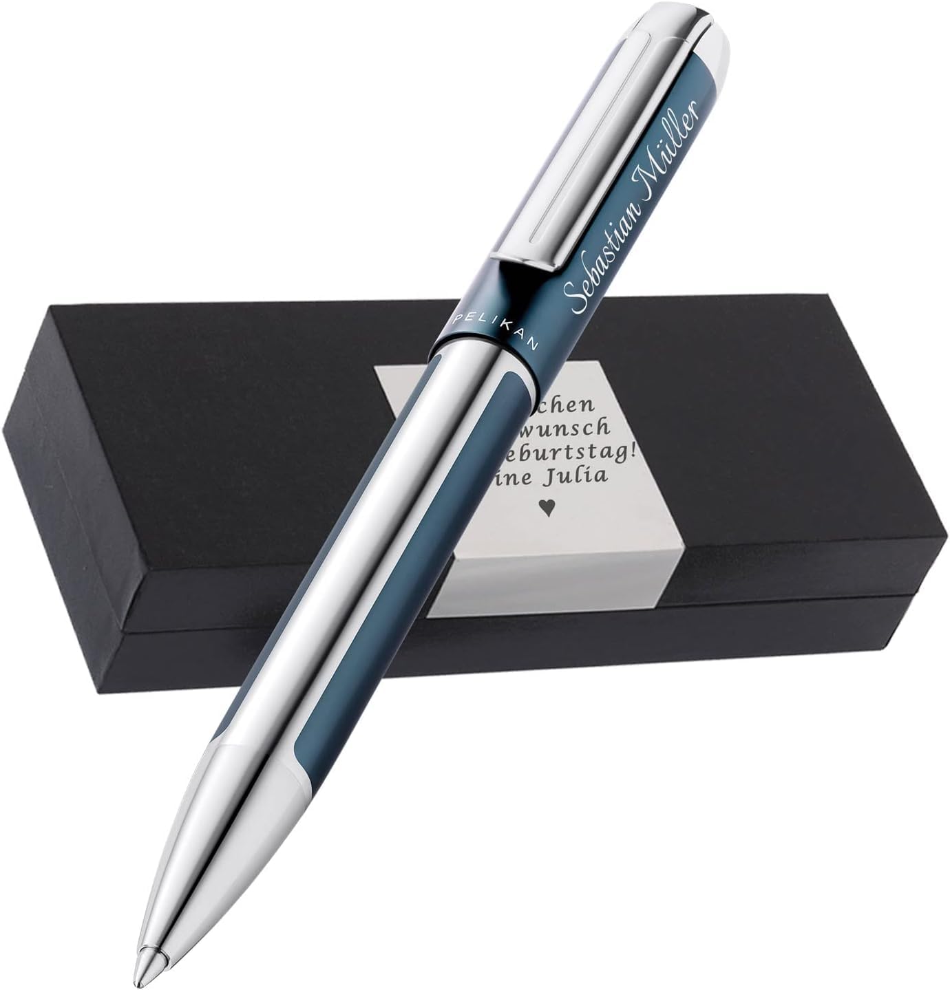 Personalisierter Pelikan Kugelschreiber Pura® K40 Petrol | Aluminium | Drehmechanik | Personalisierte Geschenkobox als Geschenk & Symbole gravierbar PS142