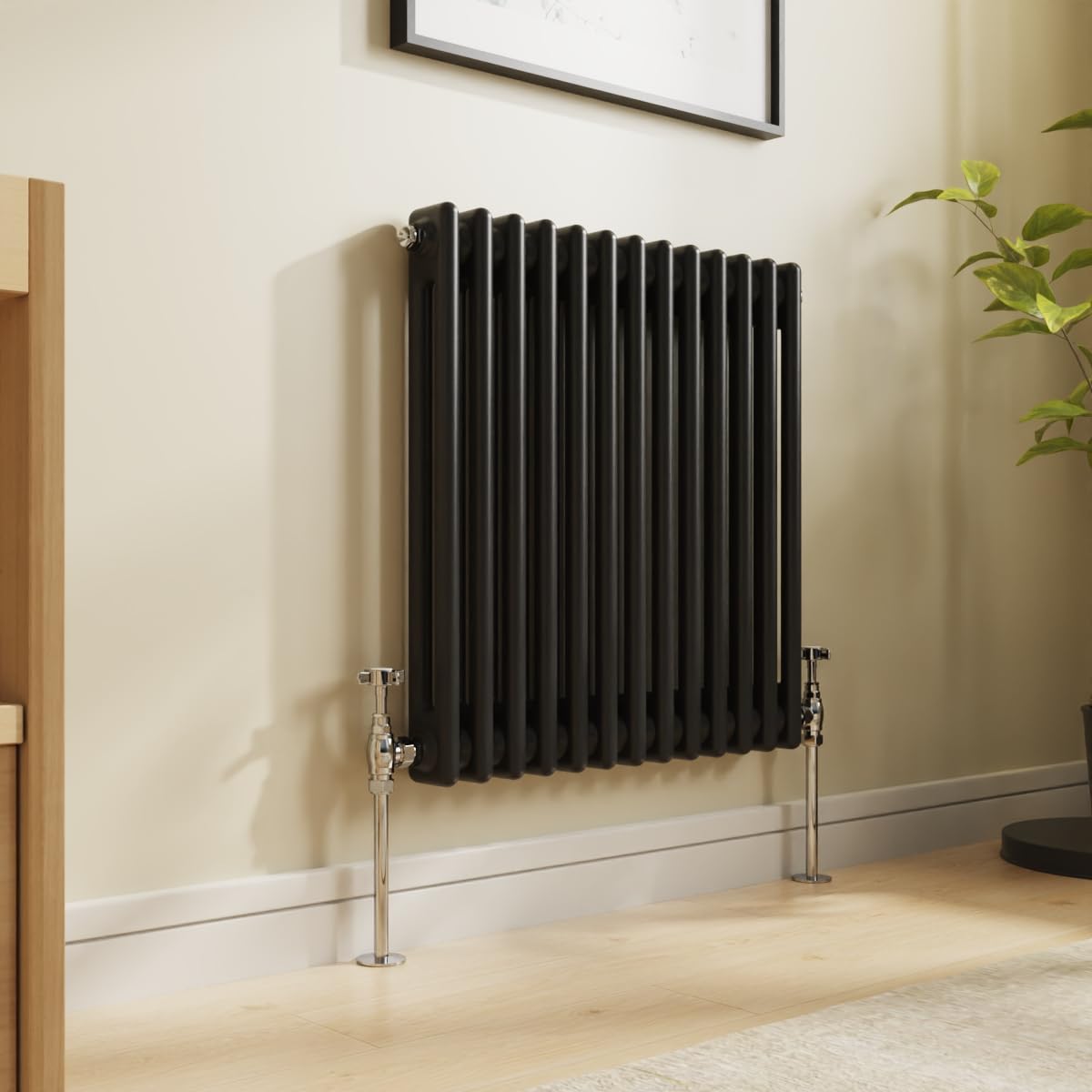 NRG 600 x 605mm Traditional Cast Iron Style Radiator Black 2 Column Perfect for Kitchen Living Room Bathroom — image 1