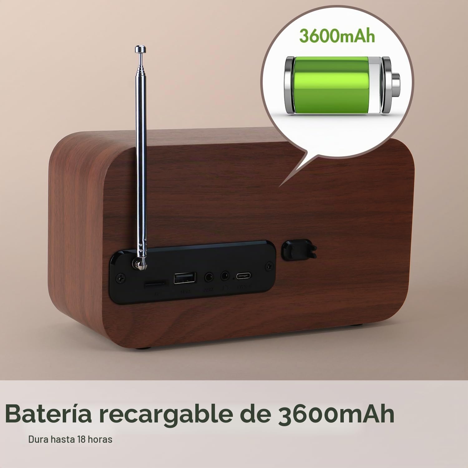 August MB450K Radio FM Dab+ Recargable Reloj Despertador Doble, Radio portátil Retro con 60 presintonías, Altavoz Bluetooth 5.3, USB/AUX/MicroSD, batería hasta 18 Horas y Mando a Distancia - Roble