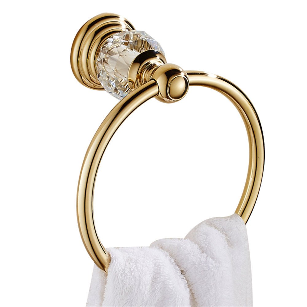 WINCASE Towel Holders for Bathrooms Gold, Crystal Towel Ring, Round Hand Towel Rack Wall Mounted Decorative Crystal
