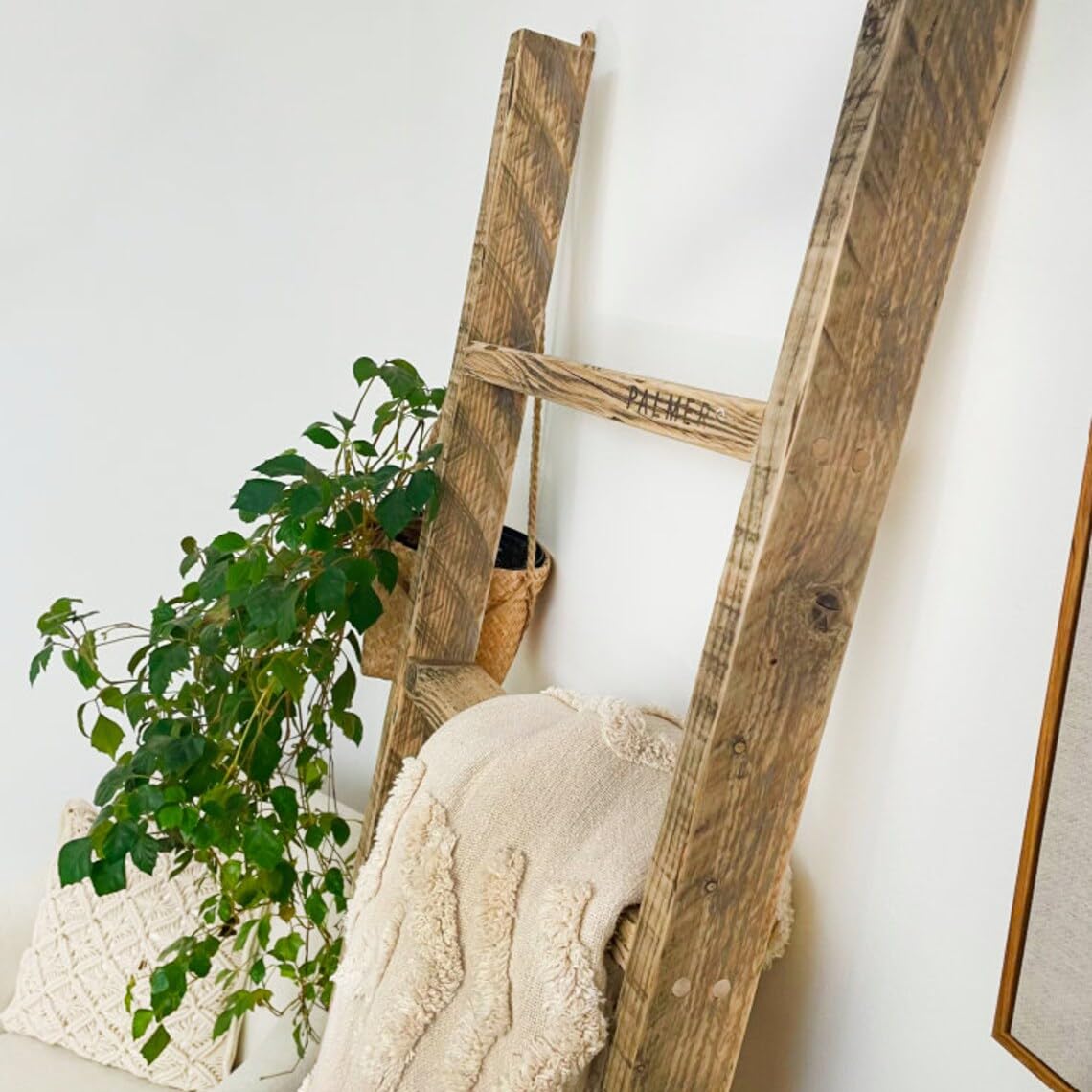 Portasciugamani alto in legno massello di recupero, scala, stile rustico, per la casa, 0,9 m x 60 cm, rovere medio, ideale per bagno e soggiorno