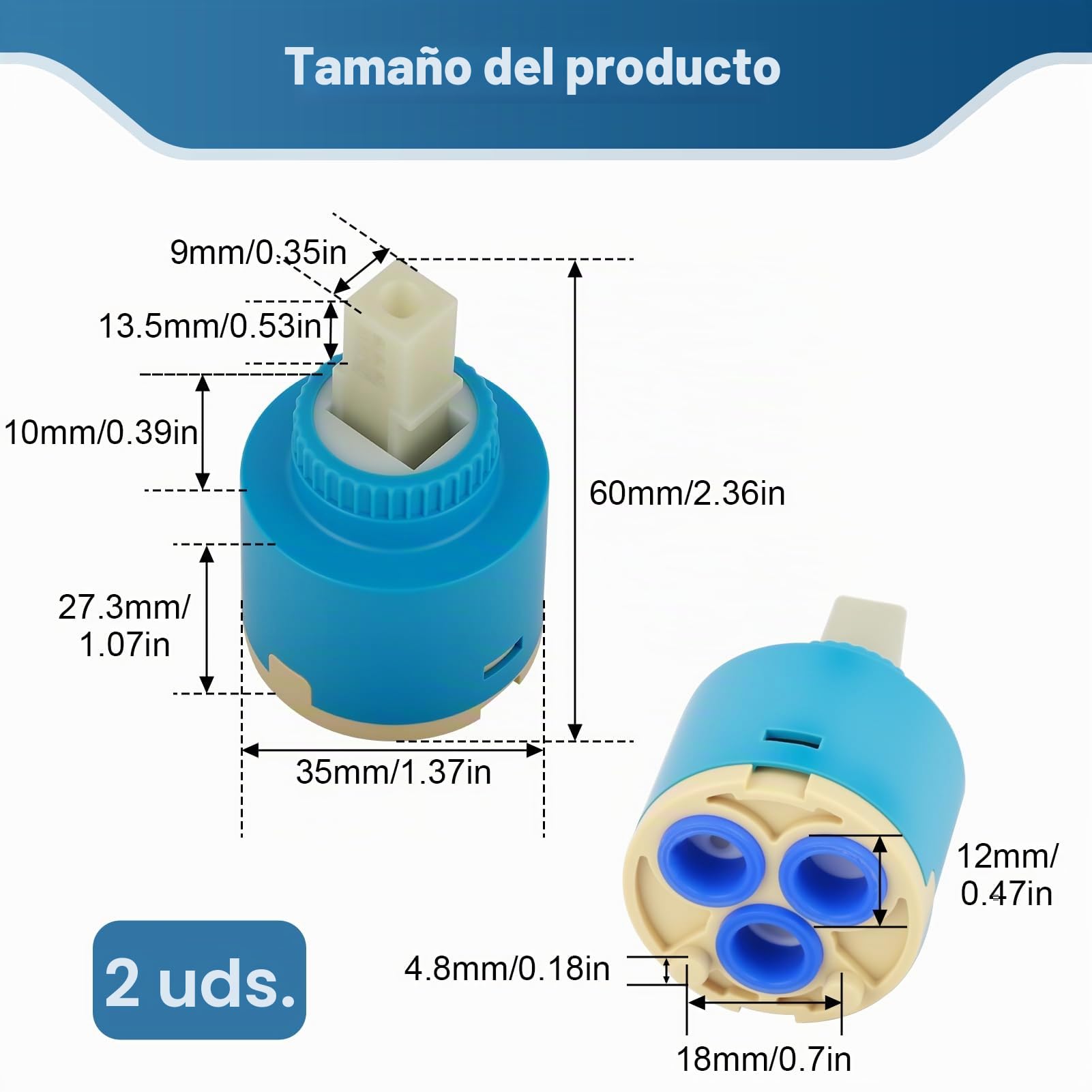 2 Piezas Cartucho de Grifo de 35MM, Cartucho de Cerámica para Grifo Monomando Cocina Lavabo Ducha, Repuesto Universal Cartuchos para Grifos 35MM