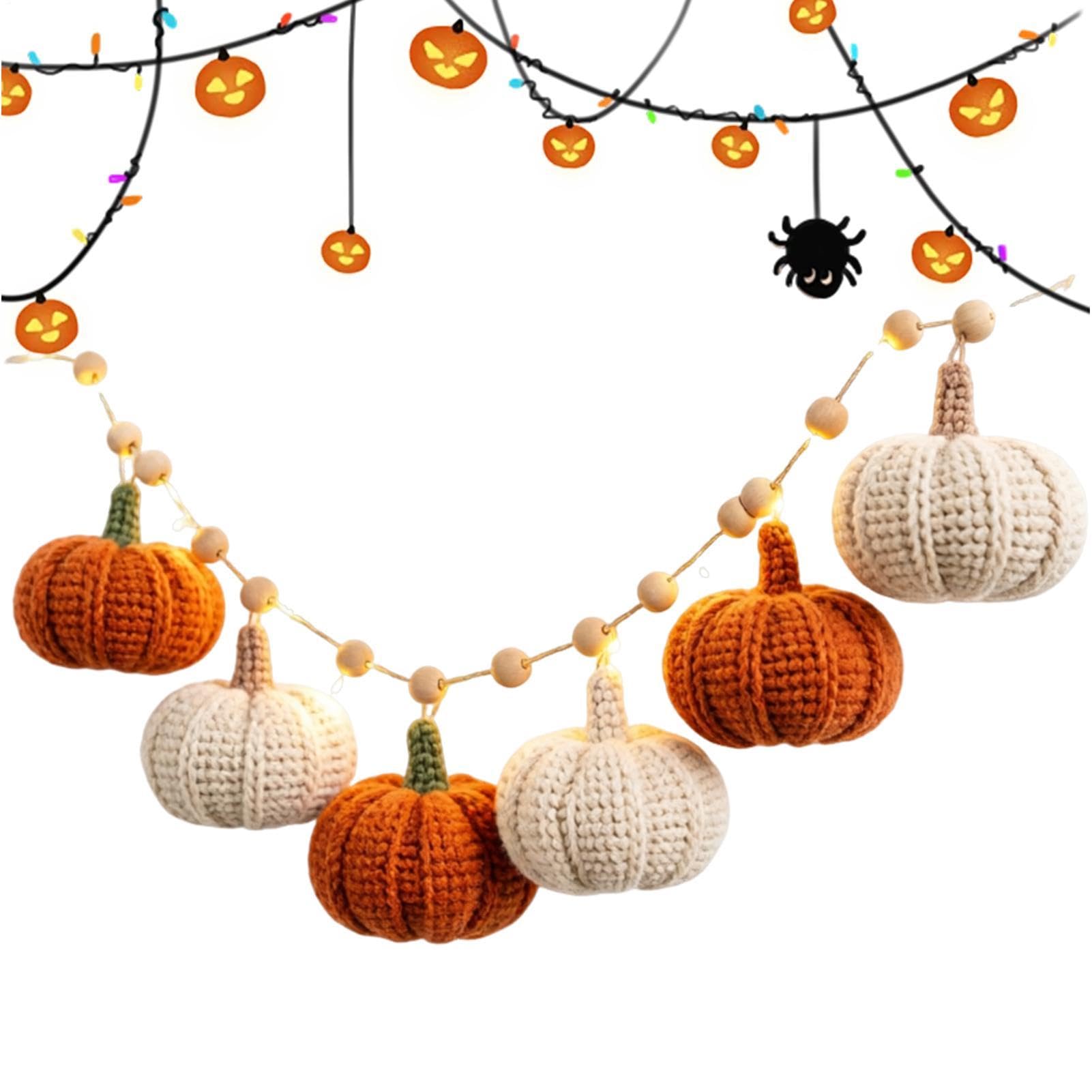 Halloween Kränze Für Die Haustür Dekoration, Gestrickt, Für Draußen Offene | Kürbis Lichter Kabel Lichter für Home Party Kamin Ernte Bauernhof Feiertage Außenbeleuchtung