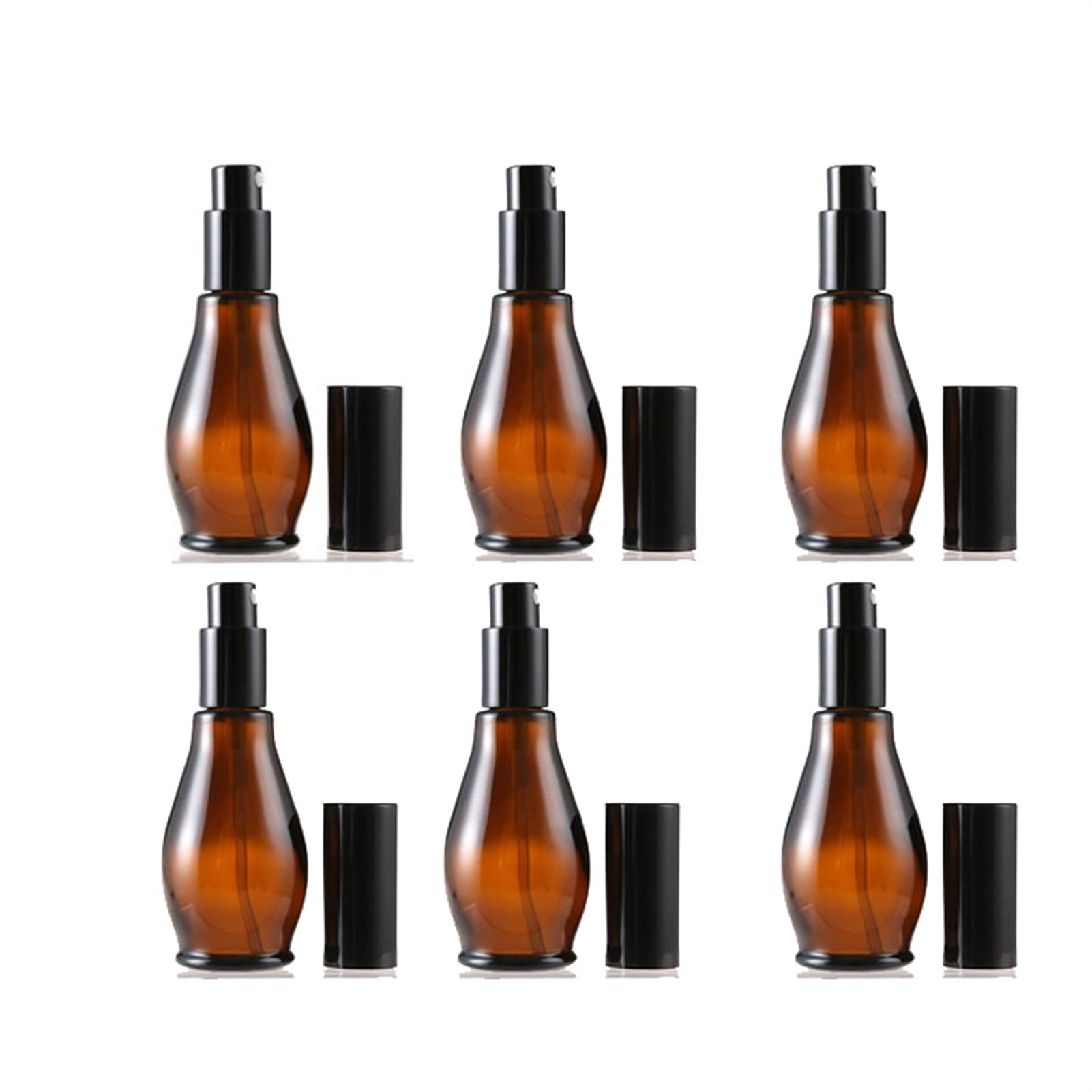 vaporisateur 6pcs Bouteille De Pulvérisation En Verre D'ambre En Forme De Concombre À Recharge Rechargeable, Conteneur De Lotion Cosmétique Portable, Avec Tête De Pompe Noire Et Bouchon De Bouteille (
