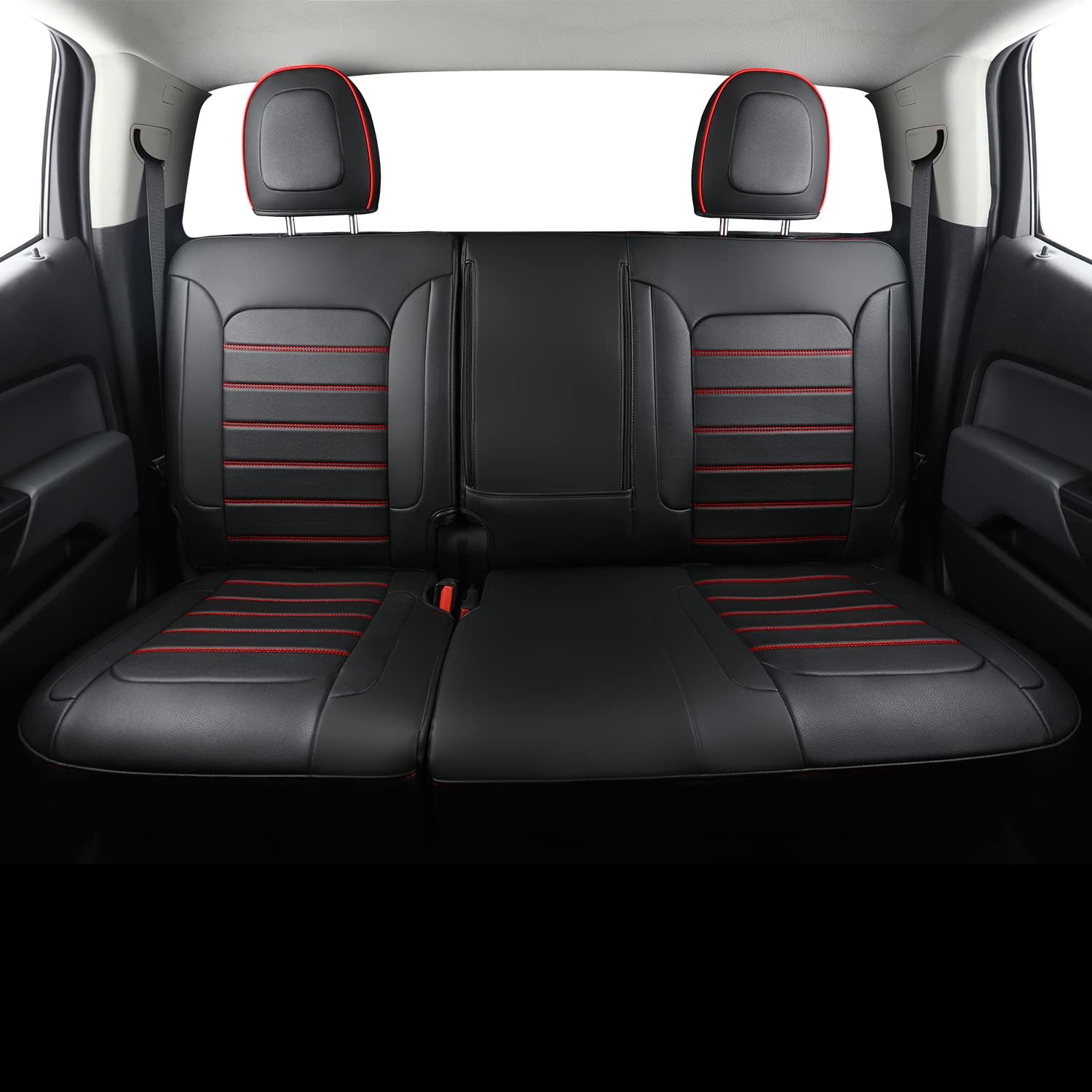 LUCKYMAN CLUB Chevy Colorado Seat Covers fit for 2015-2022 Crew Cab Z71 LT ZR2 Work Truck with Faux Leather (Black&Red)