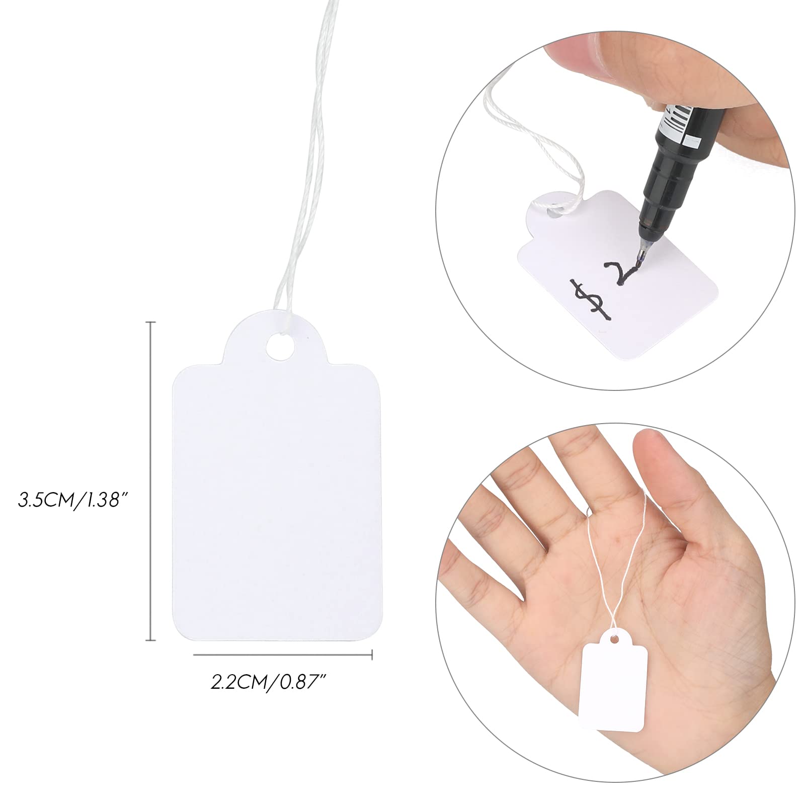 G2PLUS Kleine prijsetiketten en hangetiketten, 3,2 x 5 cm, voor kleding en sieraden, wit, 1000 stuks